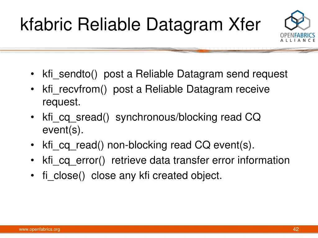 kfabric reliable datagram xfer