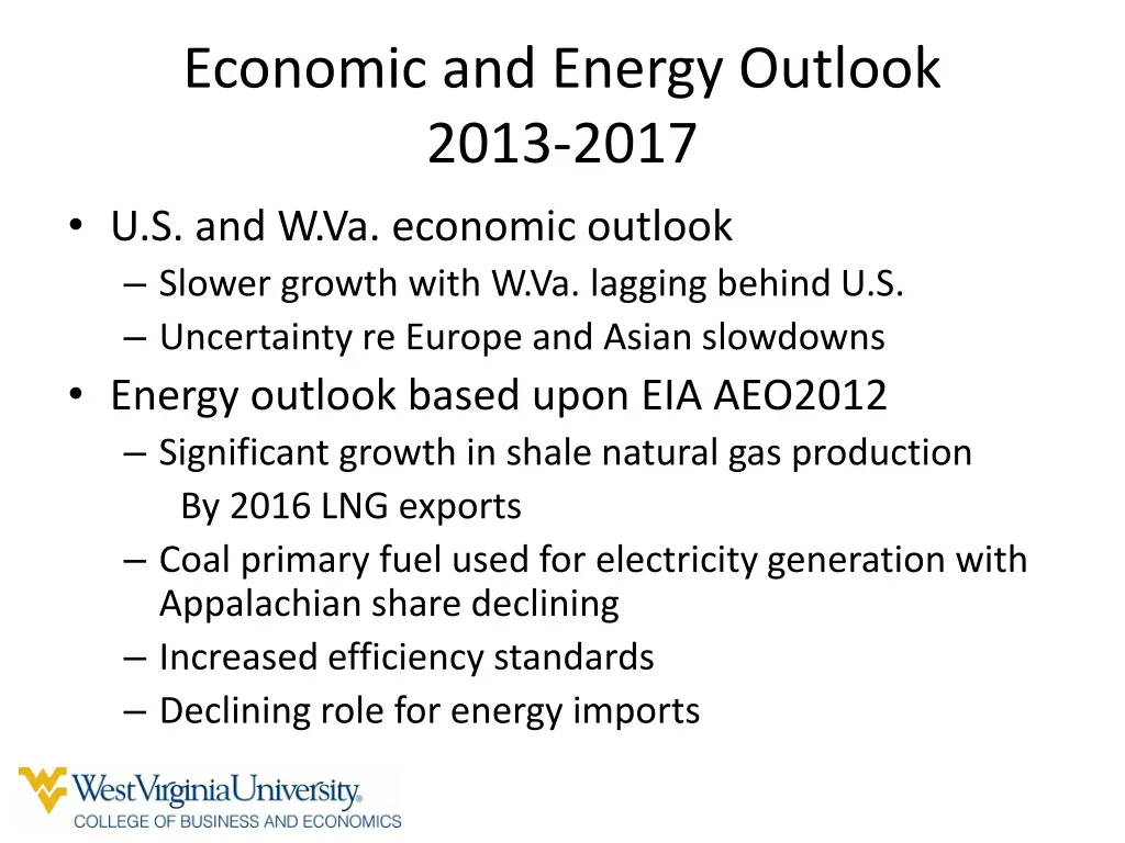 economic and energy outlook 2013 2017