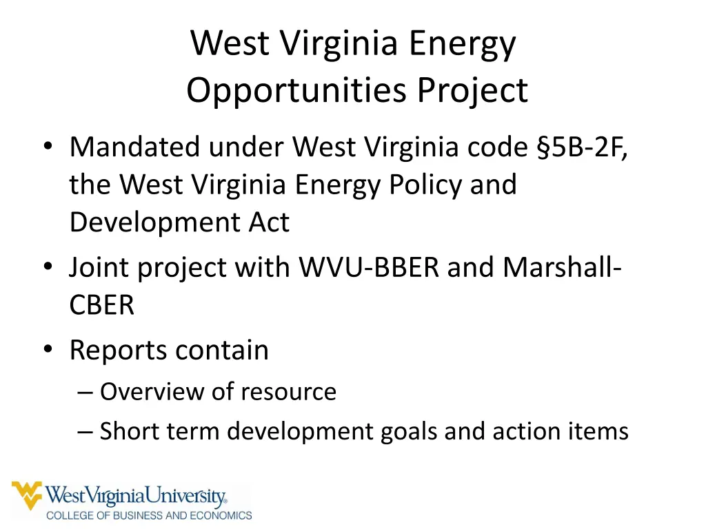 west virginia energy opportunities project