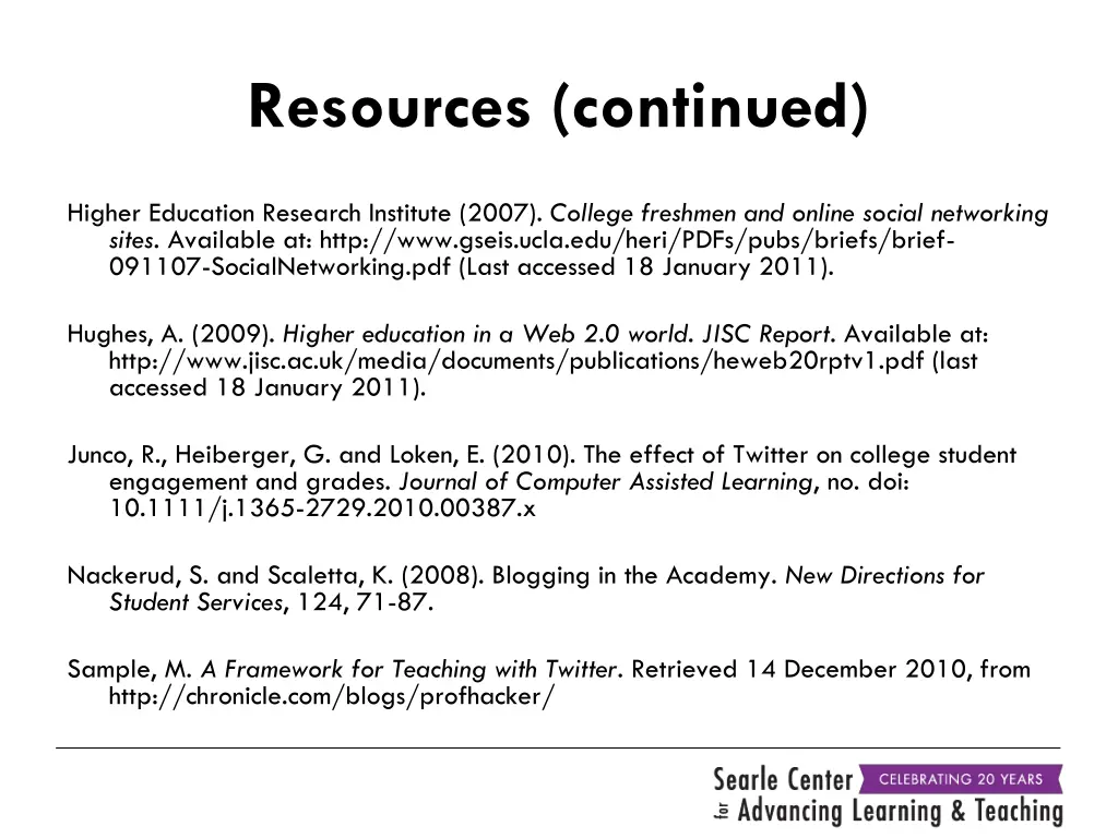 resources continued