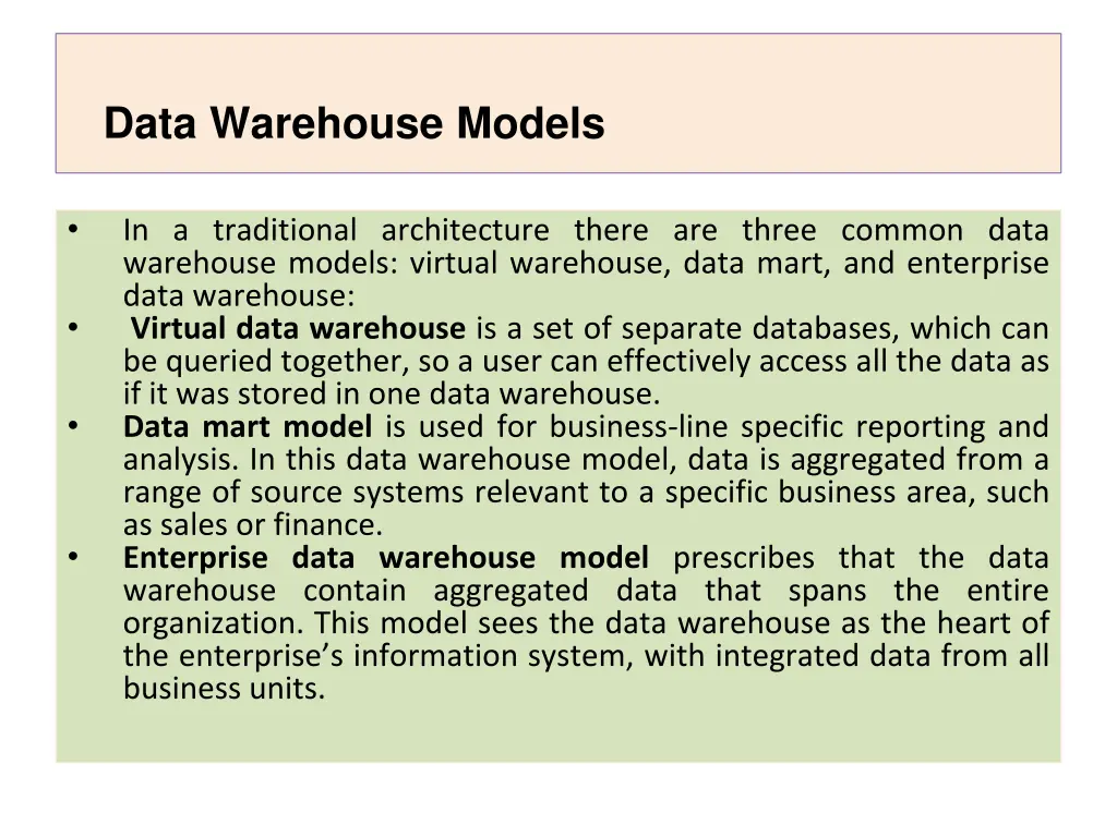 data warehouse models
