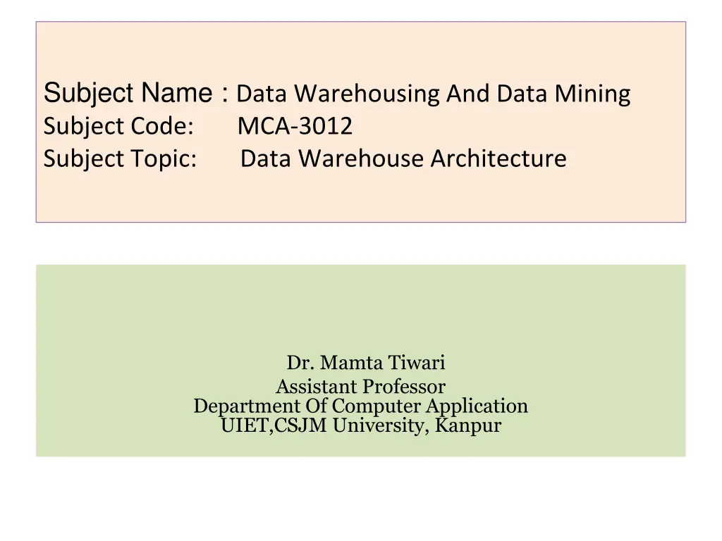 subject name data warehousing and data mining