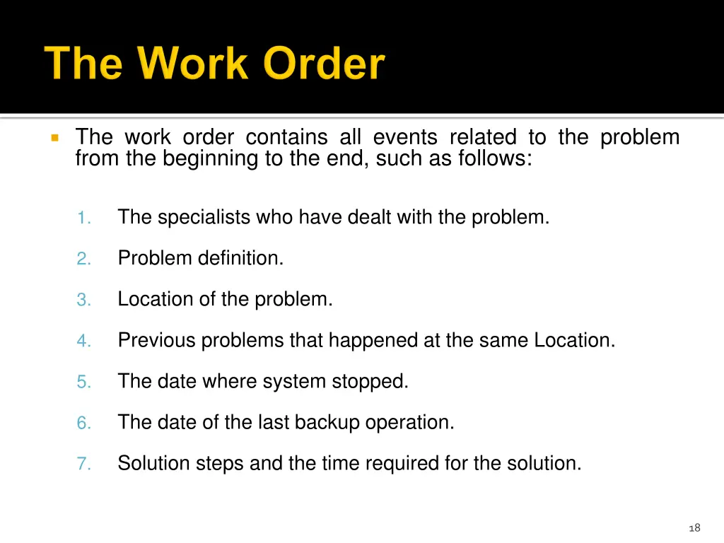 the work order contains all events related