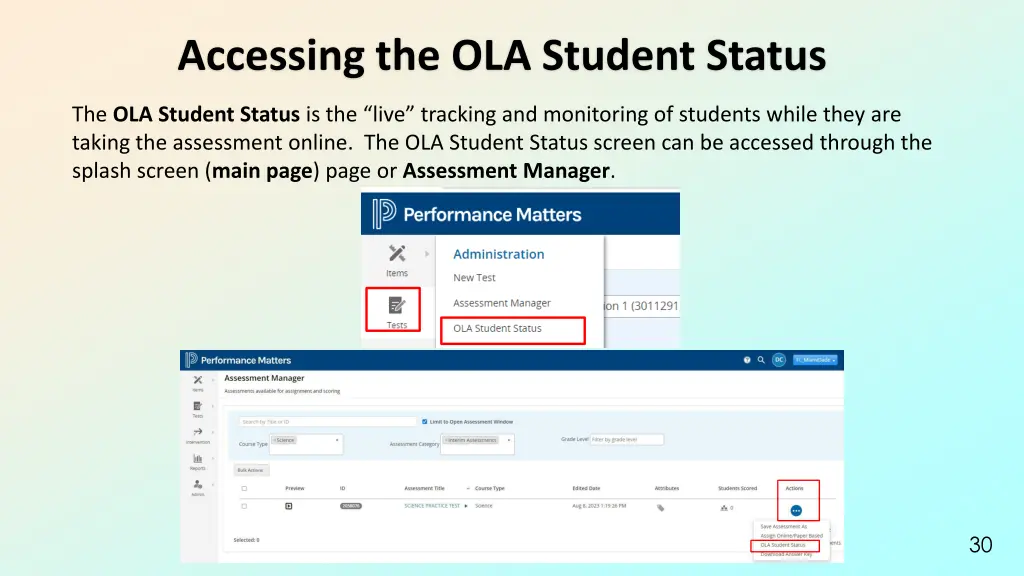 accessing the ola student status