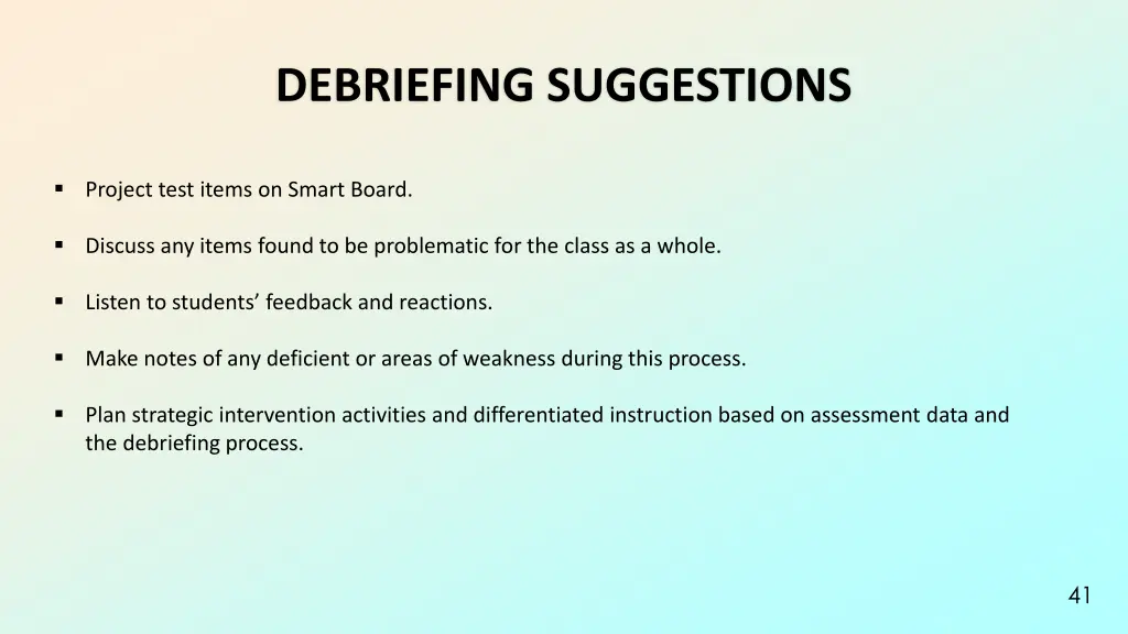 debriefing suggestions