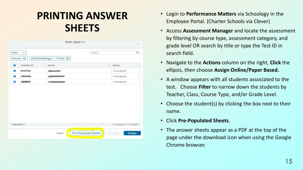 login to performance matters via schoology