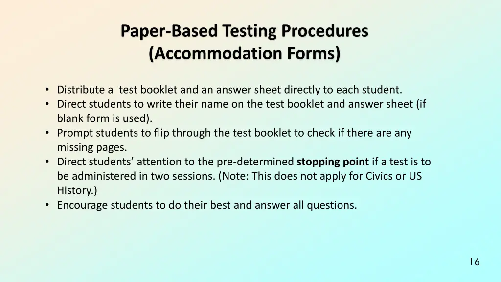 paper based testing procedures accommodation forms