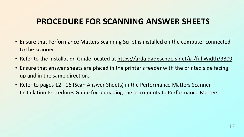 procedure for scanning answer sheets