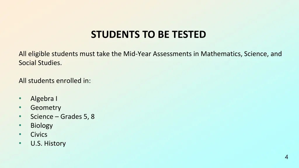 students to be tested
