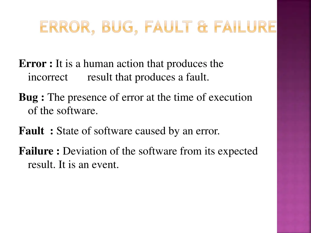 error bug fault failure