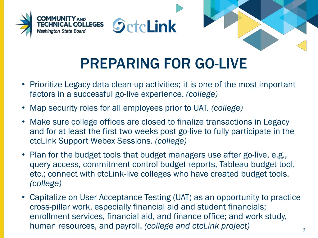 preparing for go live