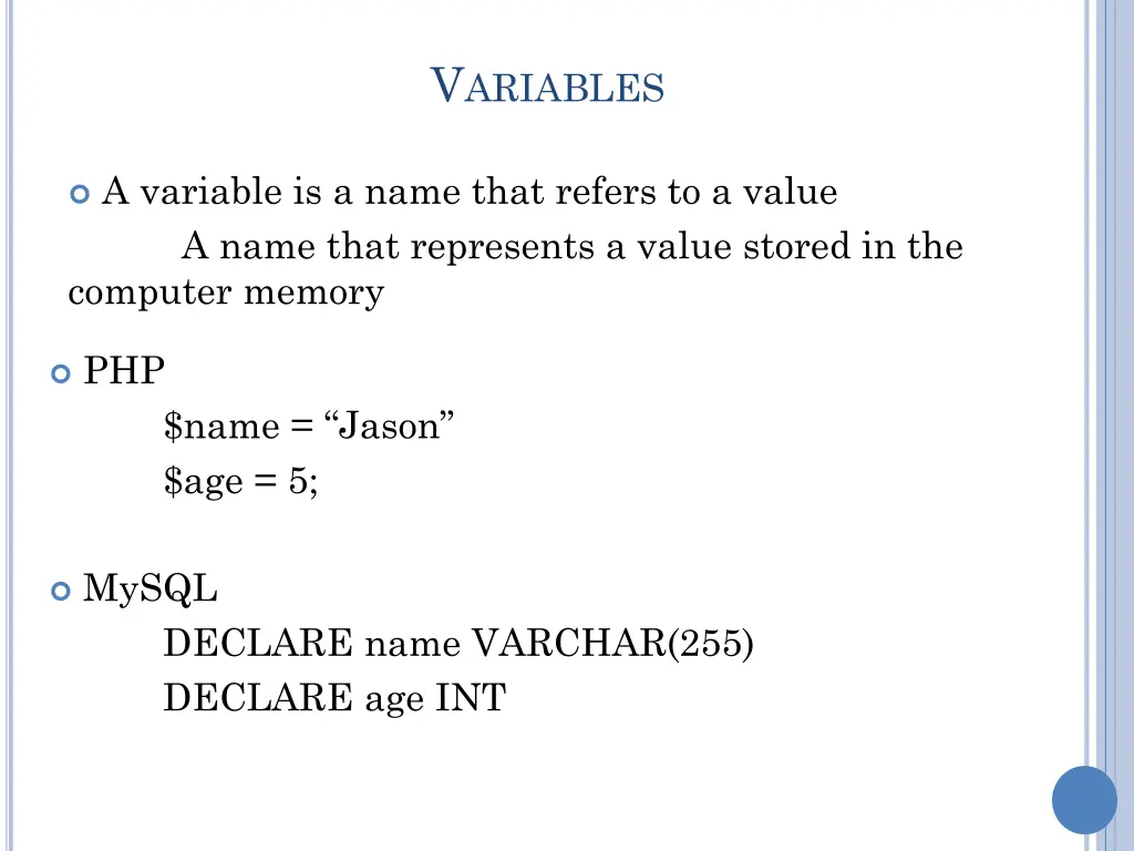 v ariables