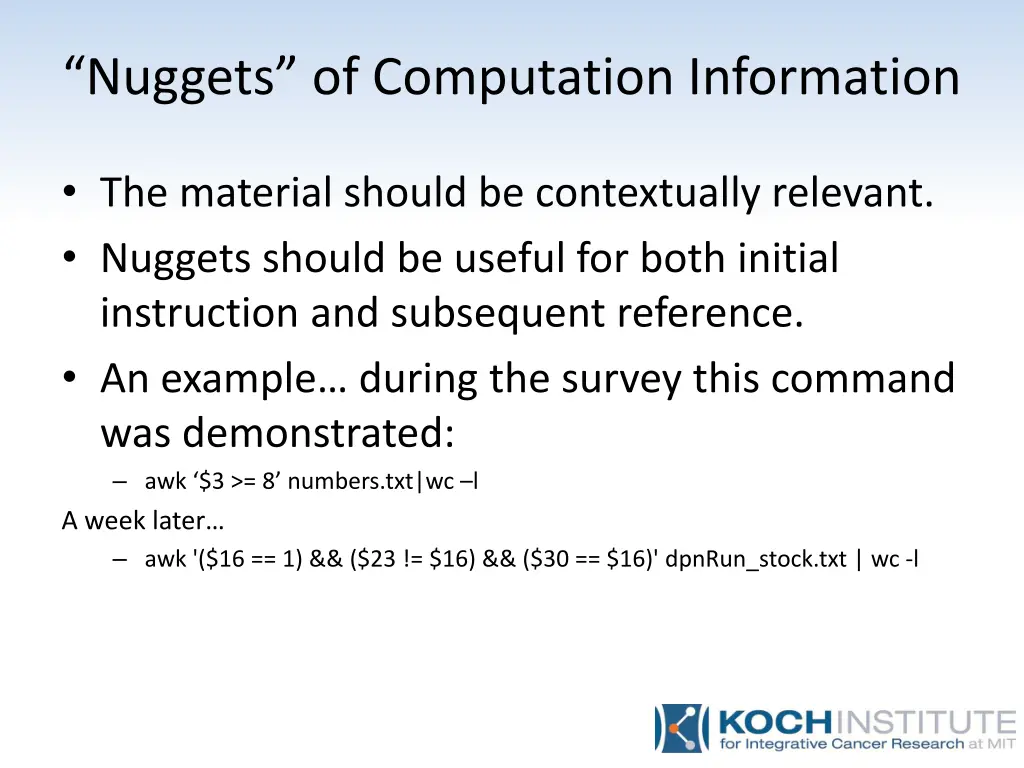 nuggets of computation information