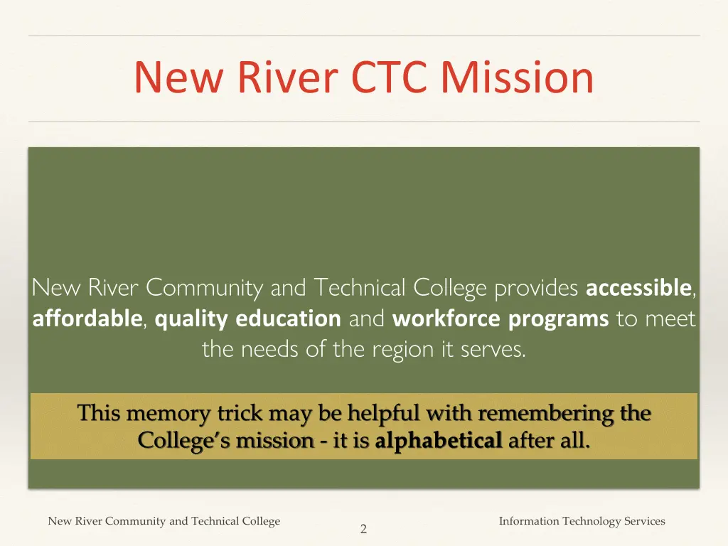 new river ctc mission
