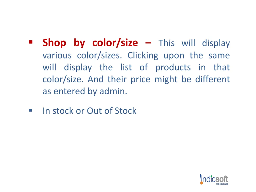 shop by color size this will display various