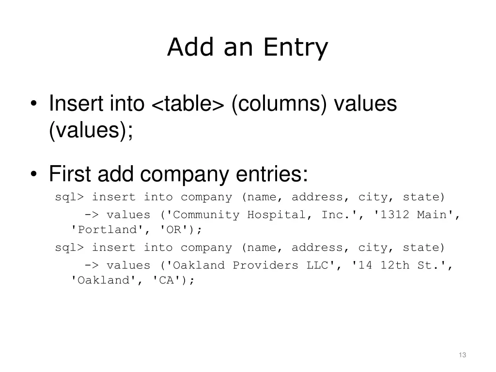 add an entry