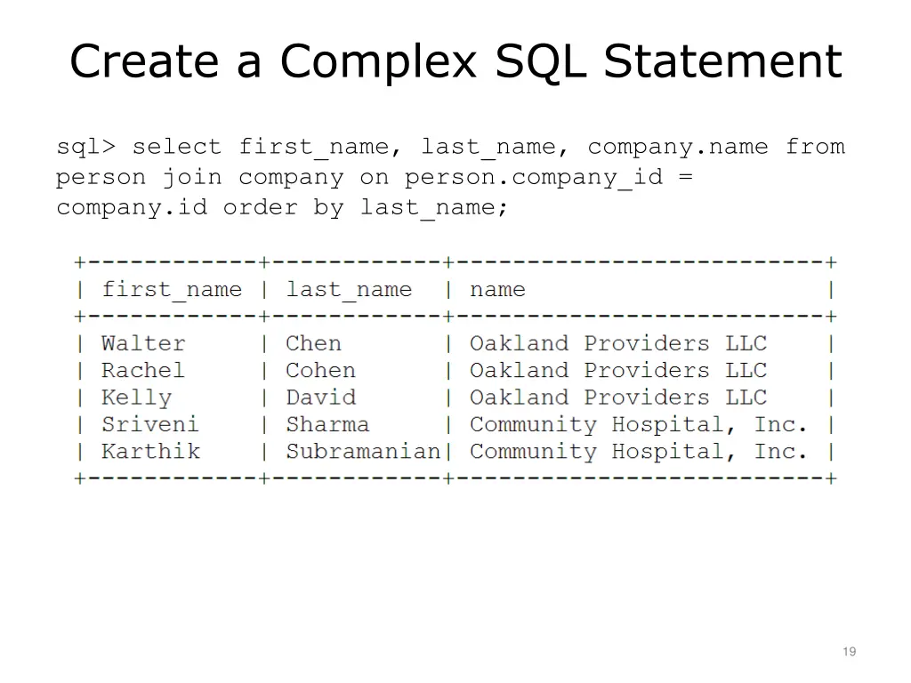 create a complex sql statement