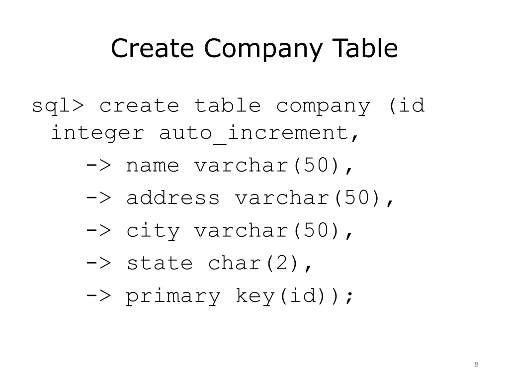 create company table
