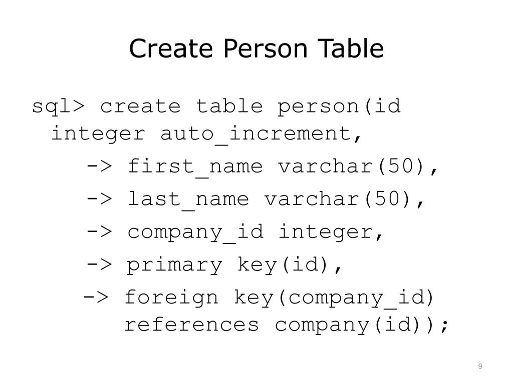 create person table