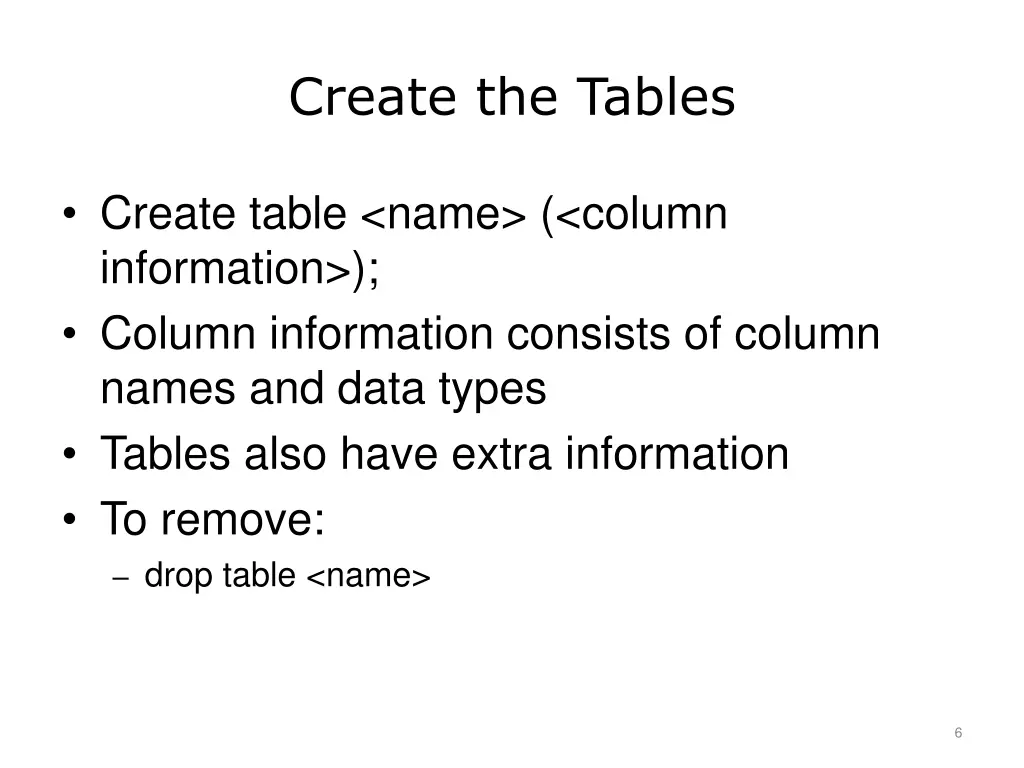 create the tables