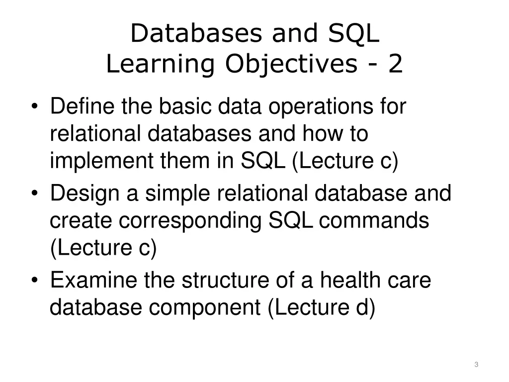 databases and sql learning objectives 2