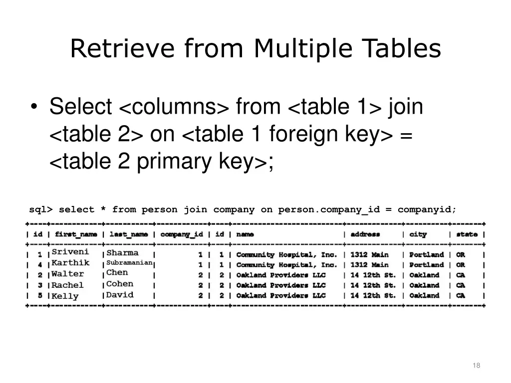 retrieve from multiple tables