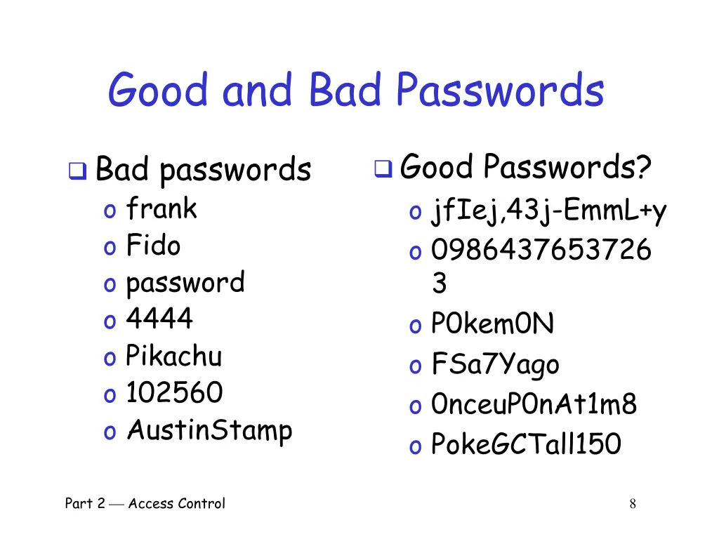 good and bad passwords