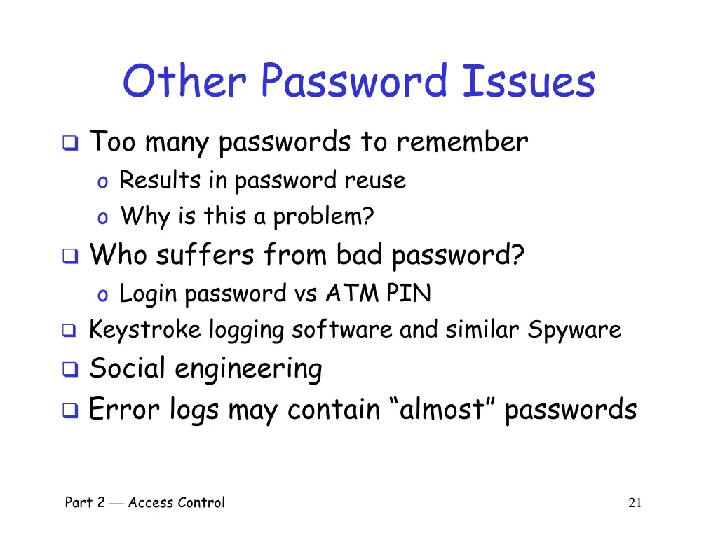 other password issues