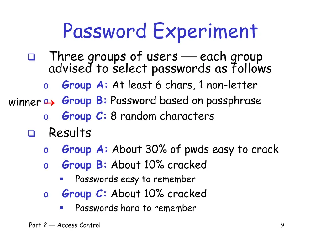 password experiment three groups of users each