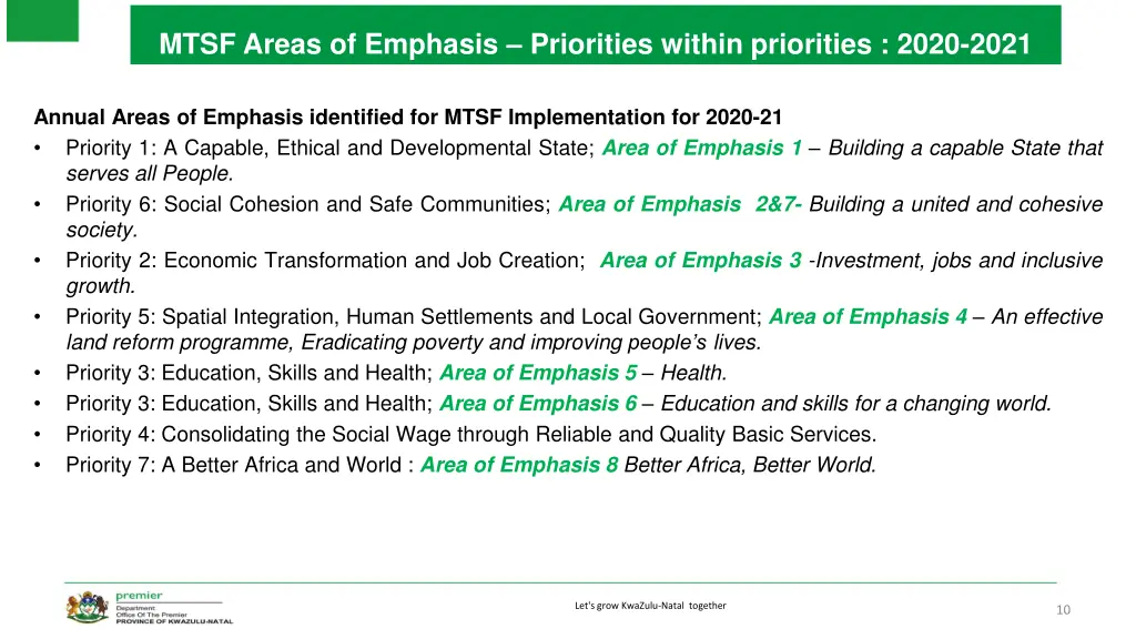 mtsf areas of emphasis priorities within