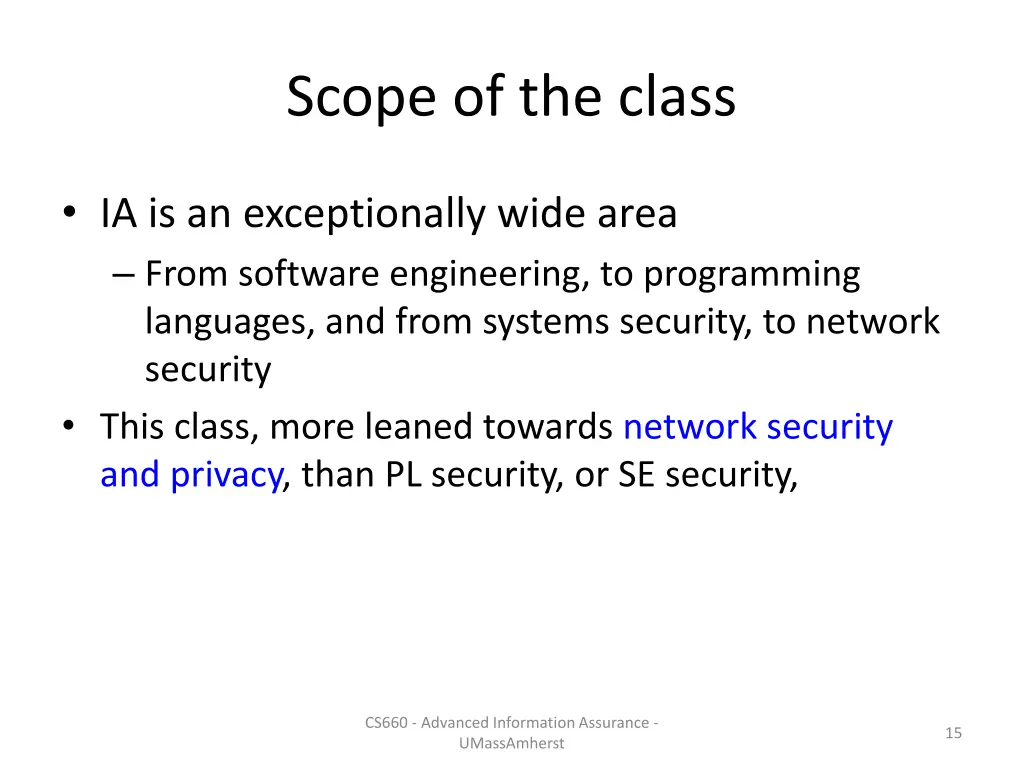 scope of the class