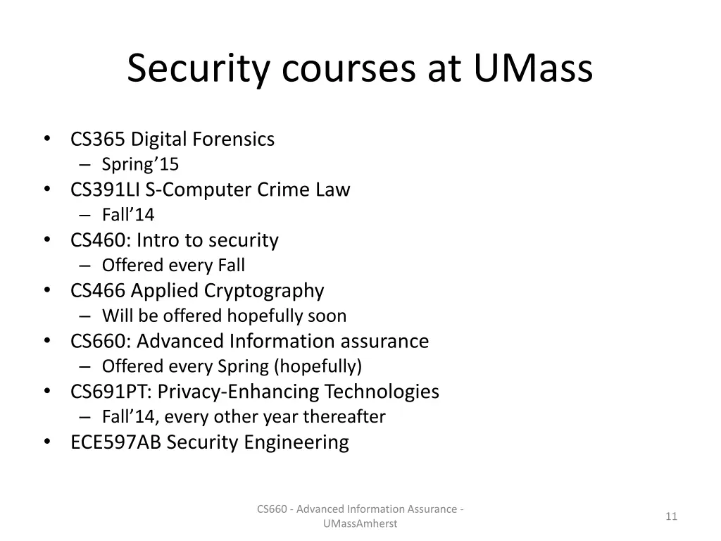 security courses at umass