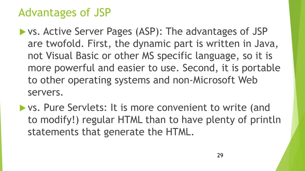 advantages of jsp