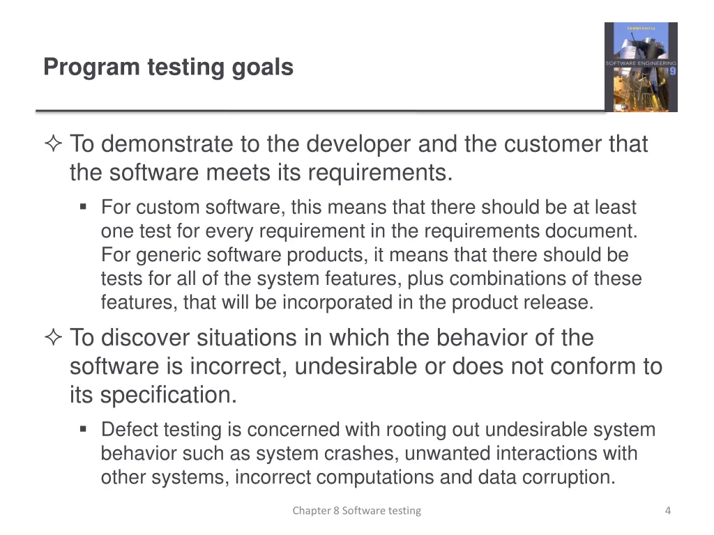 program testing goals
