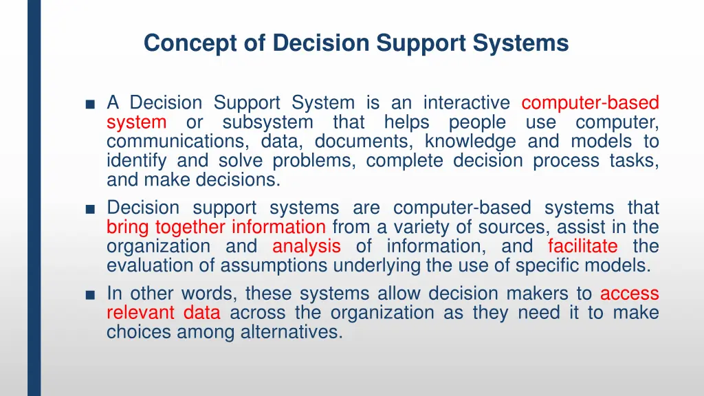 concept of decision support systems