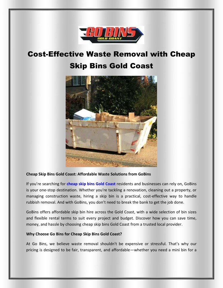 cost effective waste removal with cheap skip bins