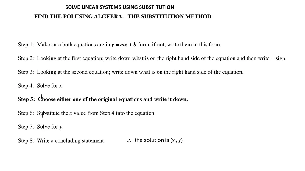 solve linear systems using substitution find