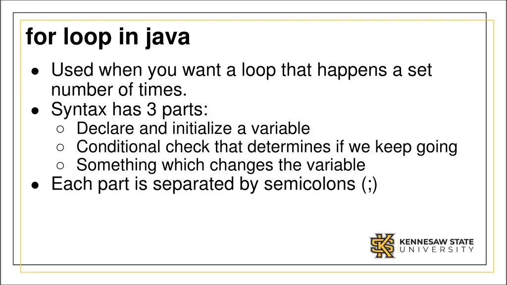 for loop in java