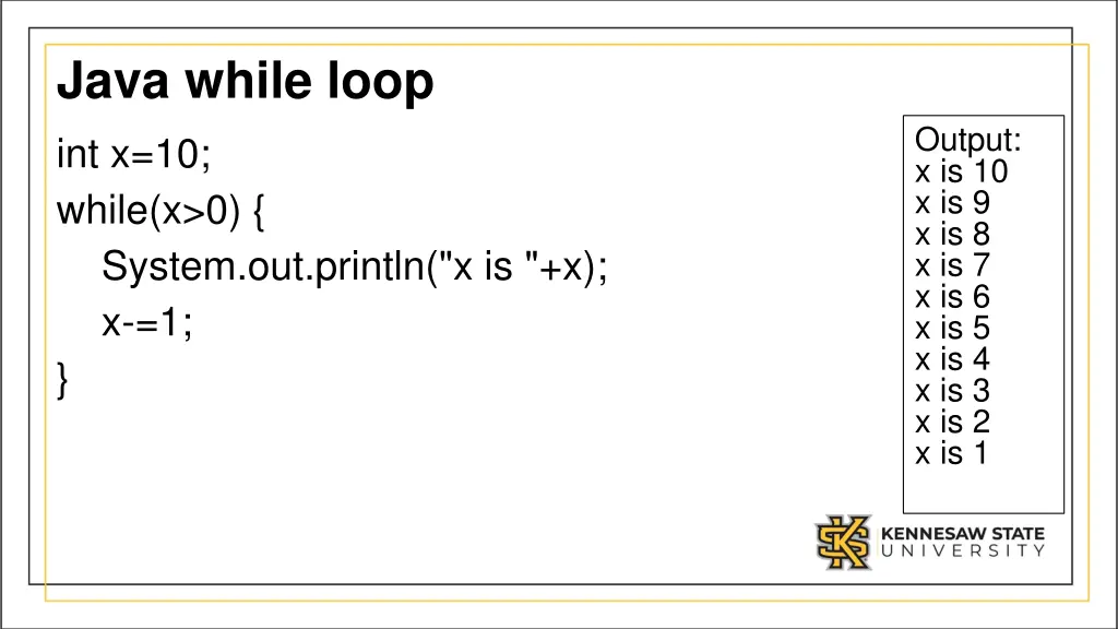 java while loop int x 10 while x 0 system