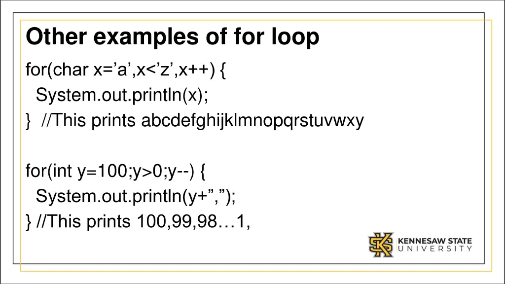 other examples of for loop