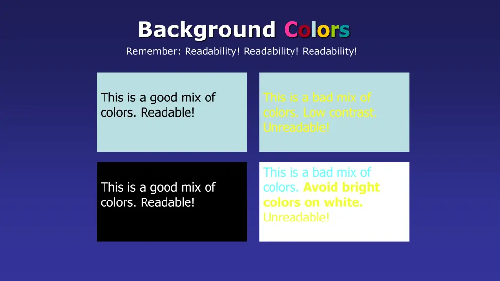 background colors remember readability