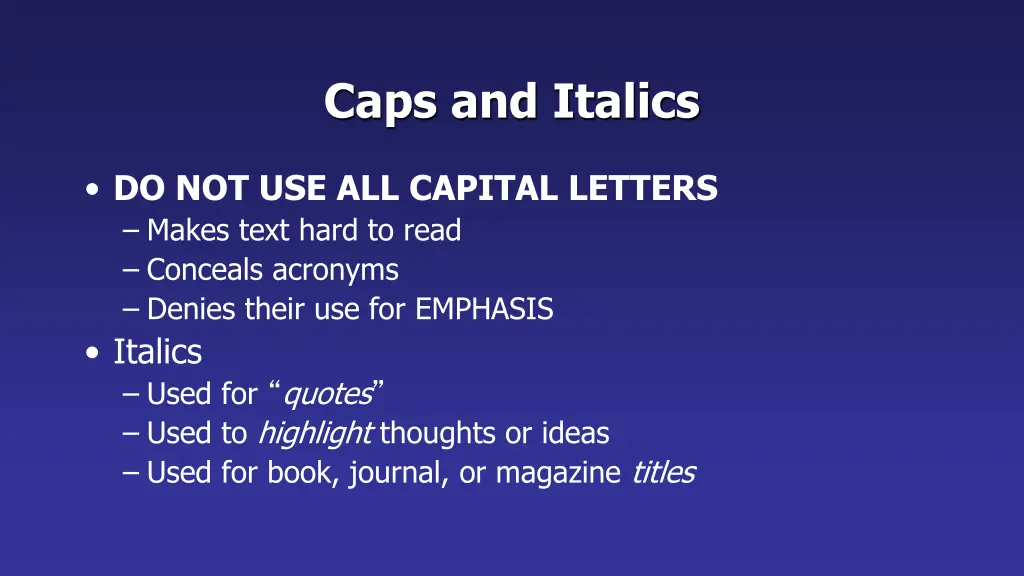 caps and italics