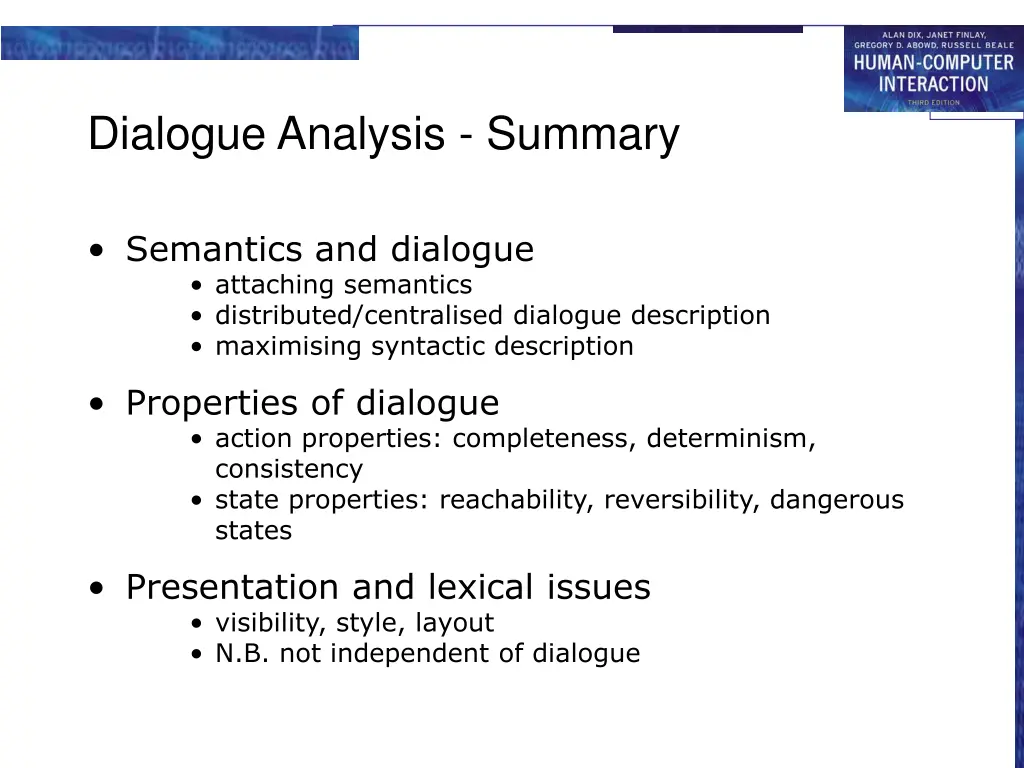 dialogue analysis summary