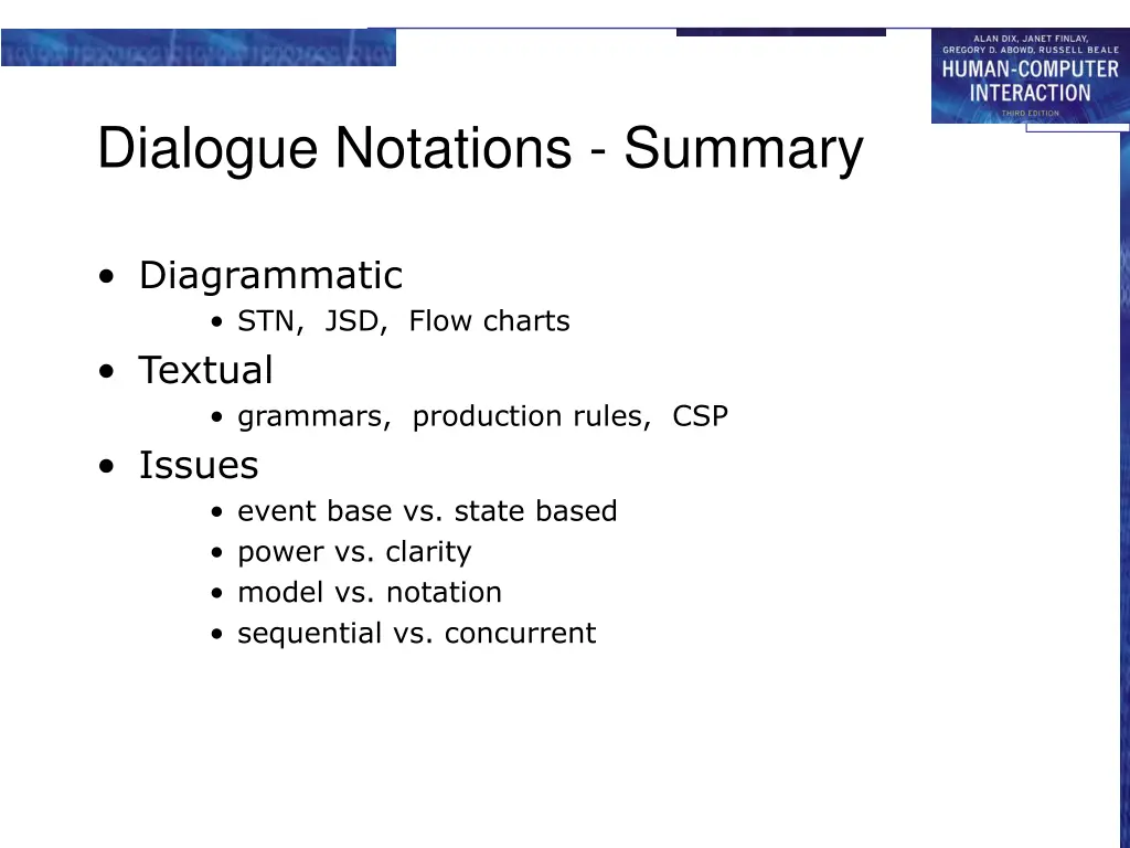 dialogue notations summary