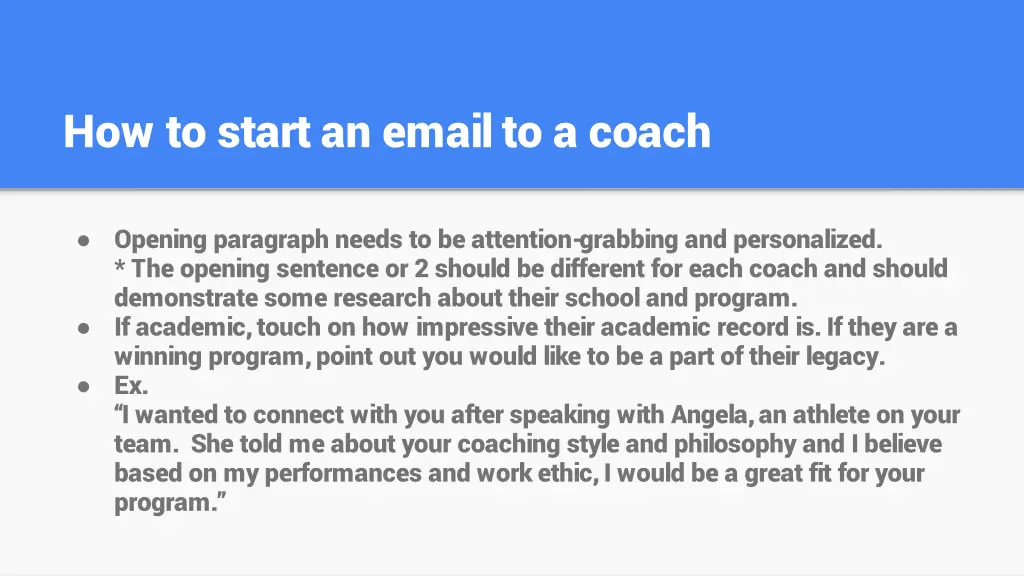 how to start an email to a coach