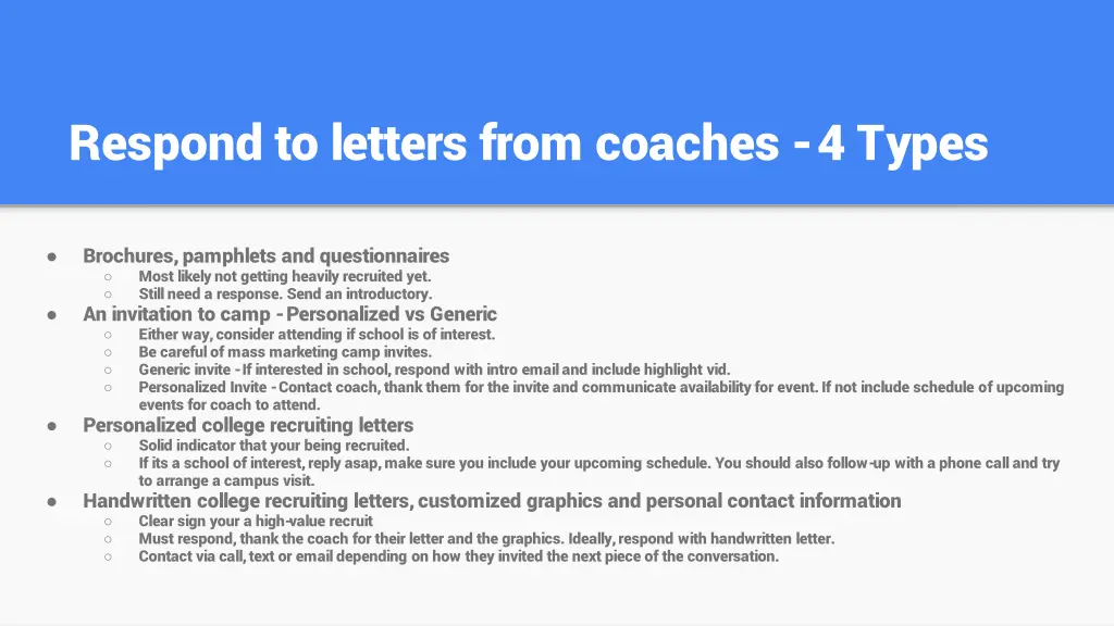 respond to letters from coaches 4 types