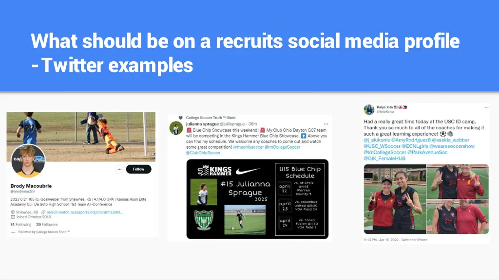 what should be on a recruits social media profile