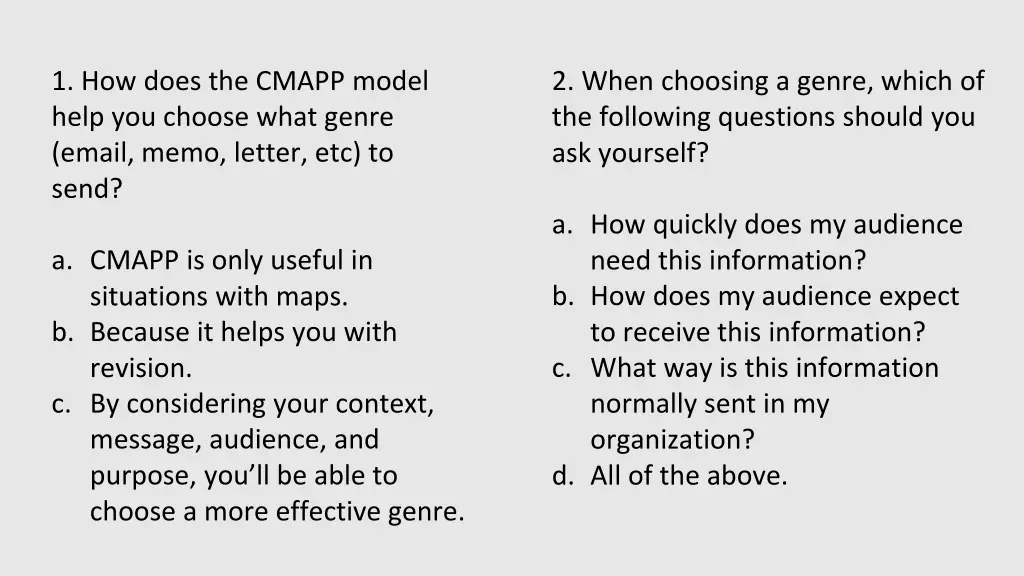 1 how does the cmapp model help you choose what