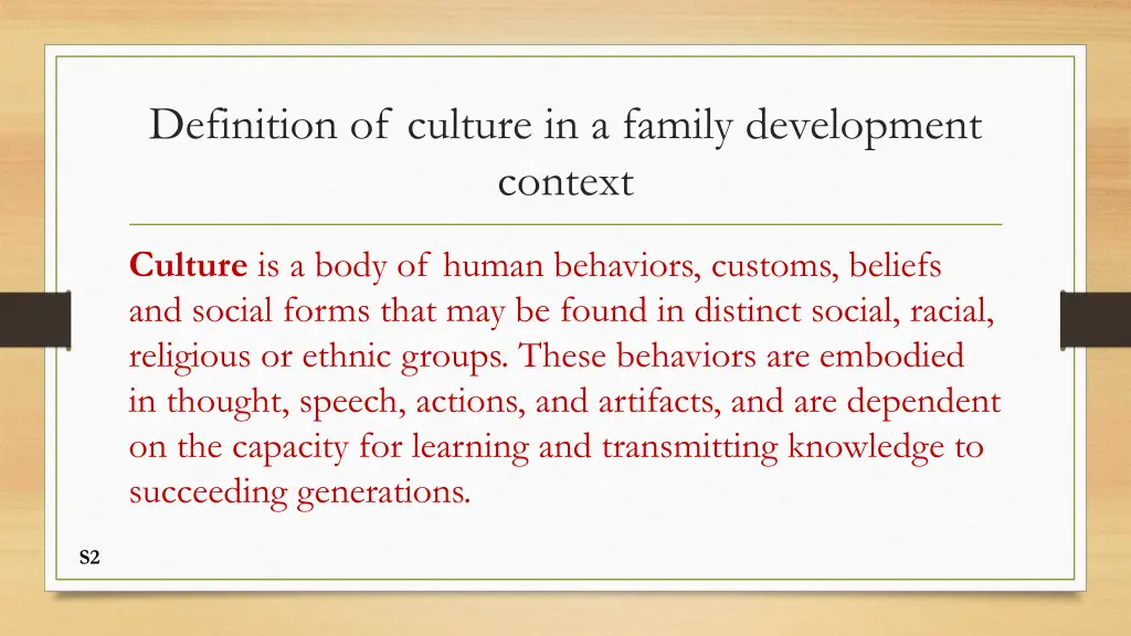 definition of culture in a family development