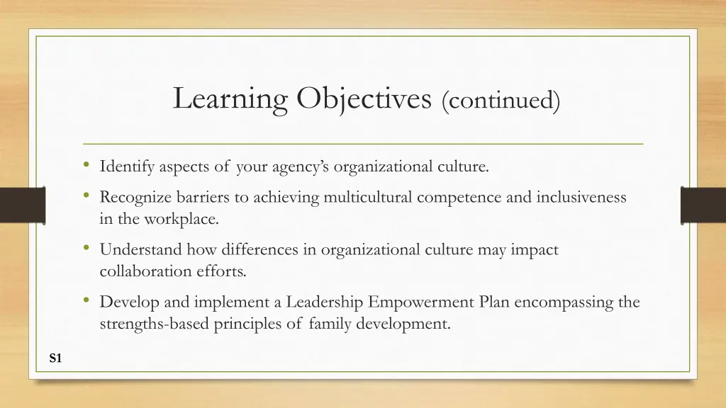 learning objectives continued